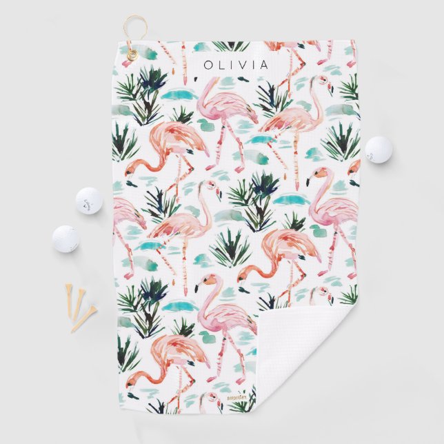 AWKWARRRD Watercolor Pink Flamingos Golf Towel (InSitu)