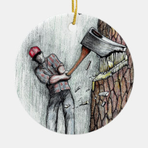 Ax Man no chainsaw Ceramic Tree Decoration
