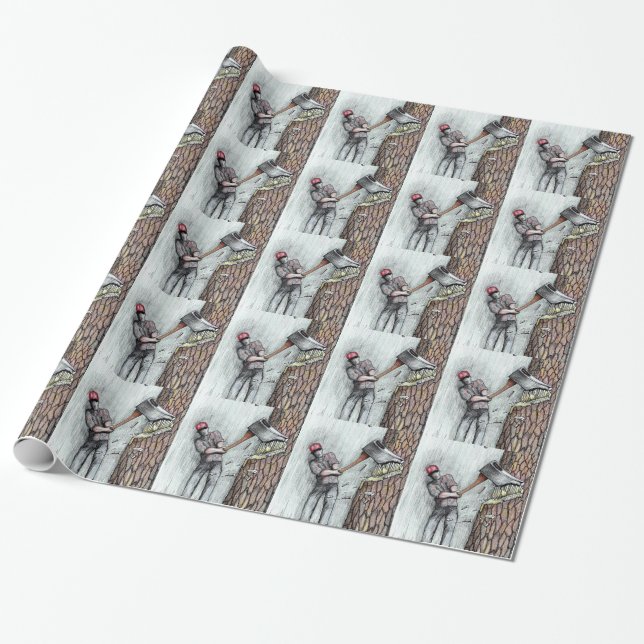 Ax Man no chainsaw Wrapping Paper (Unrolled)