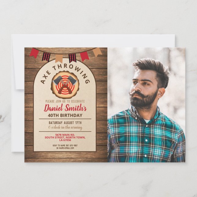 Ax Throwing Birthday Lumberjack Photo  Invitation (Front)