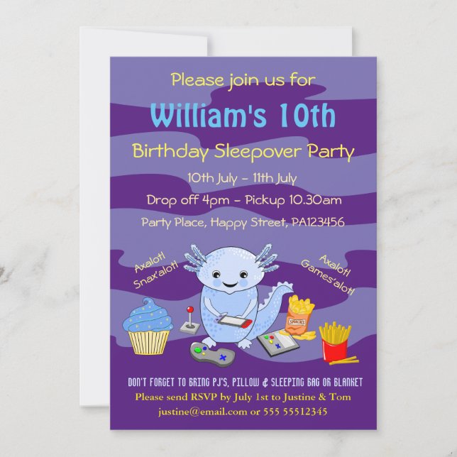 Axalotl Sleepover Birthday  Invitation (Front)