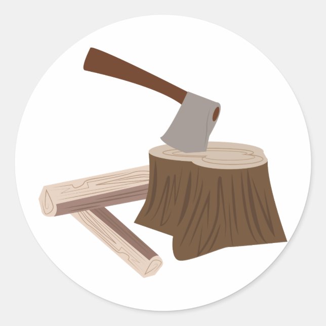 Axe In Stump Classic Round Sticker (Front)