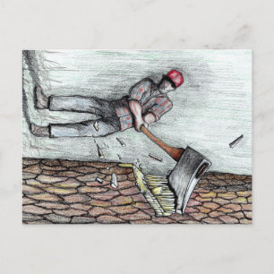 Axe Man no chainsaw Postcard