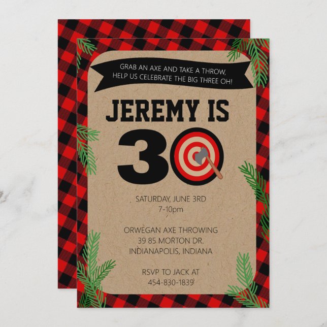 Axe Throwing Thirtieth Birthday Invitation (Front/Back)