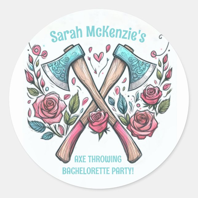 Axes & Roses - Axe Throwing Bachelorette Party Classic Round Sticker (Front)