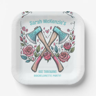 Axes & Roses - Axe Throwing Bachelorette Party Paper Plate