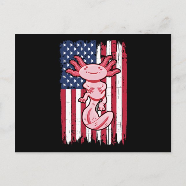 Axolotl American Flag Gift USA 4th of July Animals Postcard (Front)