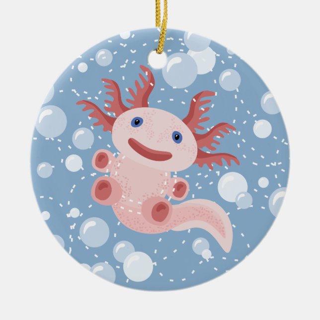 Axolotl and the Bubbles Bold Vector Design Ceramic Tree Decoration (Front)