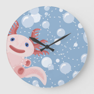 Axolotl and the Bubbles Bold Vector Design Large Clock