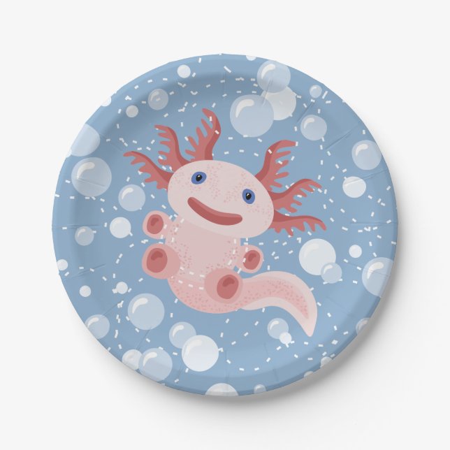 Axolotl and the Bubbles Bold Vector Design Paper Plate (Front)