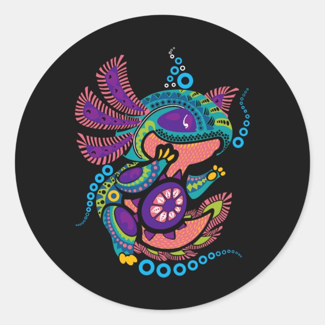 Axolotl Art Aztec Mexican Salamander Mexico Cinco  Classic Round Sticker (Front)