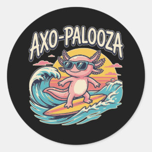Axolotl Axo-Palooza parody 90s style surfing beach Classic Round Sticker
