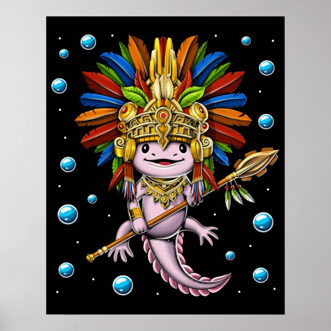 Axolotl Aztec Warrior Poster (Front)