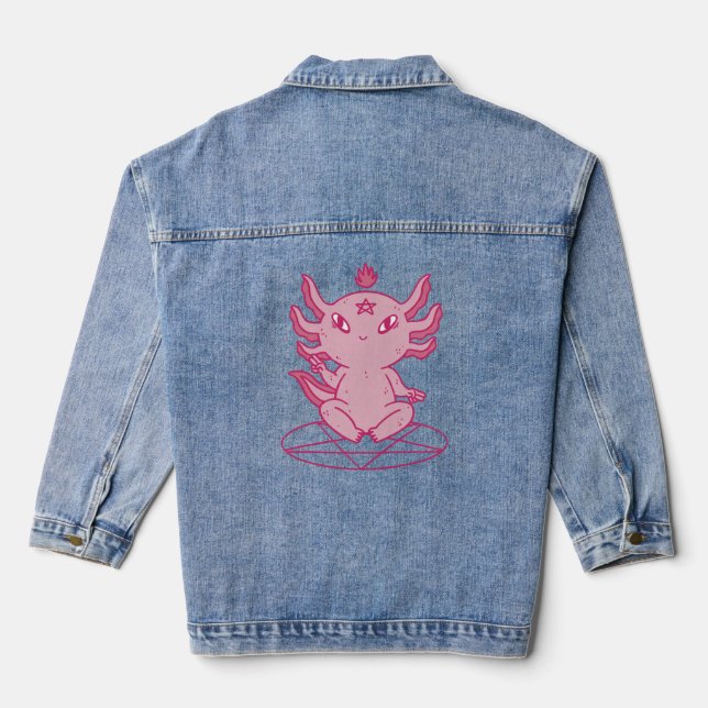 Axolotl Baphomet Pagan Black Denim Jacket (Back)