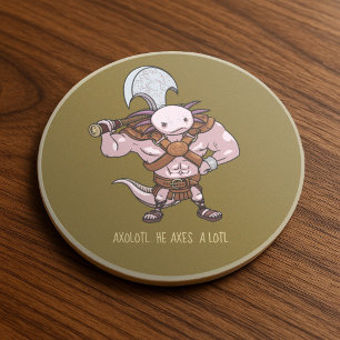 Axolotl Barbarian Gladiator Battle Axe Artwork Coaster