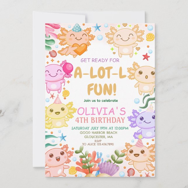 Axolotl Birthday  Invitation (Front)