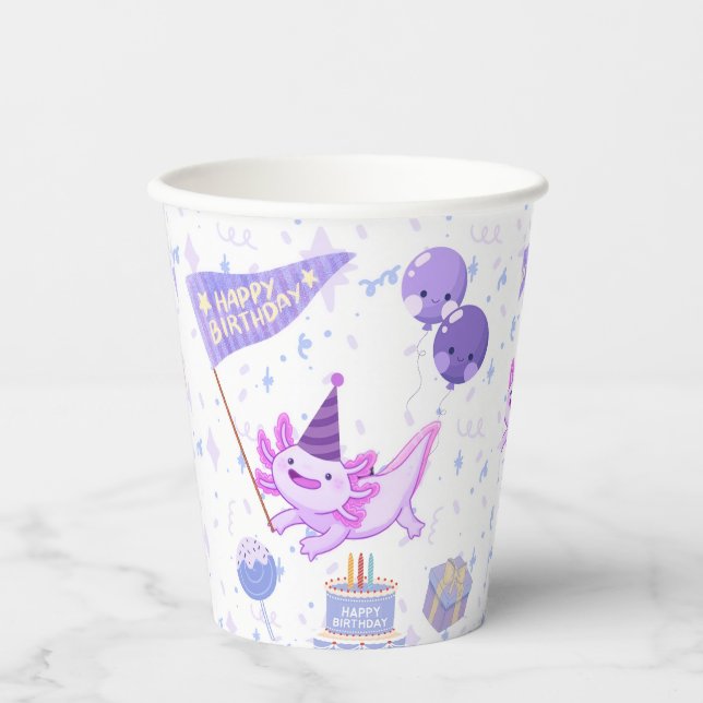 Axolotl birthday paper cups (Front)
