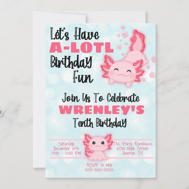 Axolotl Birthday Party Invitation Pink (Front)