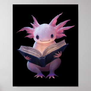 Axolotl Bookworm Reading Book Funny Kawaii Graphic Poster