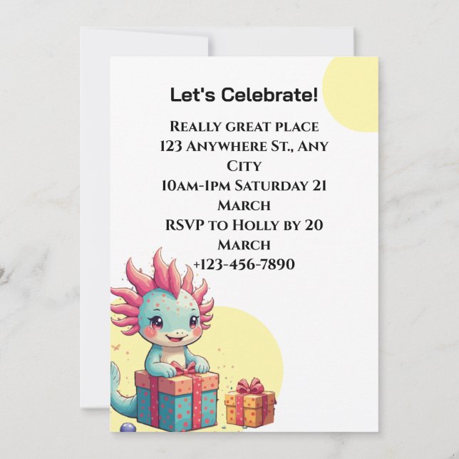 Axolotl boy & Girl Birthday Party  Invitation (Back)