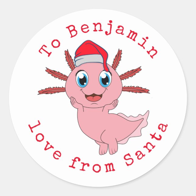 Axolotl Childs Name Love From Santa Christmas   Classic Round Sticker (Front)