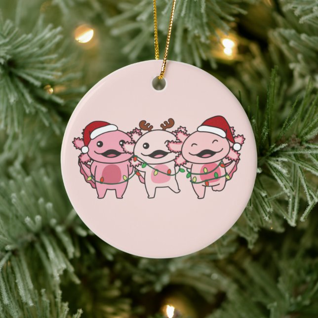 Axolotl Christmas Christmas Animals Sweet Axolotls Ceramic Ornament (Tree)