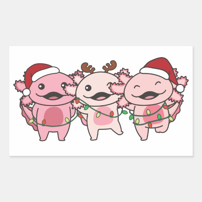 Axolotl Christmas Christmas Animals Sweet Axolotls Rectangular Sticker (Front)