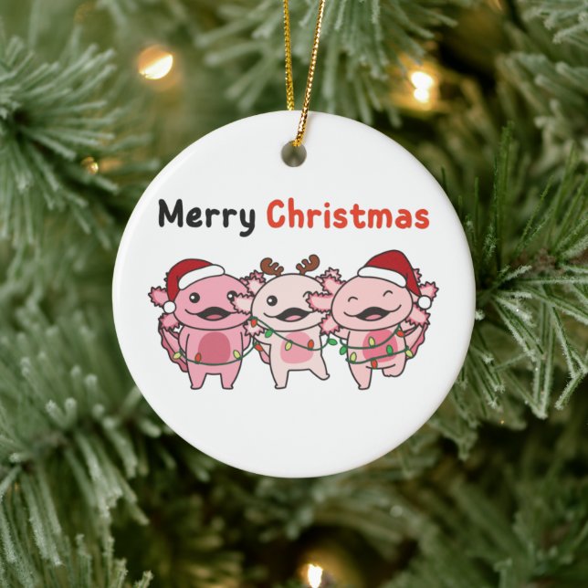 Axolotl Christmas Cute Axolotls Merry Christmas Ceramic Ornament (Tree)