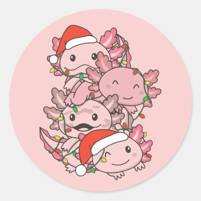 Axolotl Christmas Tree Christmas Animals Axolotls  Classic Round Sticker (Front)