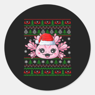 Axolotl Christmas Ugly Sweater Santa Axolotl Head Classic Round Sticker