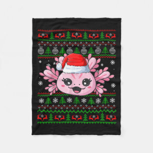 Axolotl Christmas Ugly Sweater Santa Axolotl Head Fleece Blanket