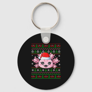 Axolotl Christmas Ugly Sweater Santa Axolotl Head  Key Ring