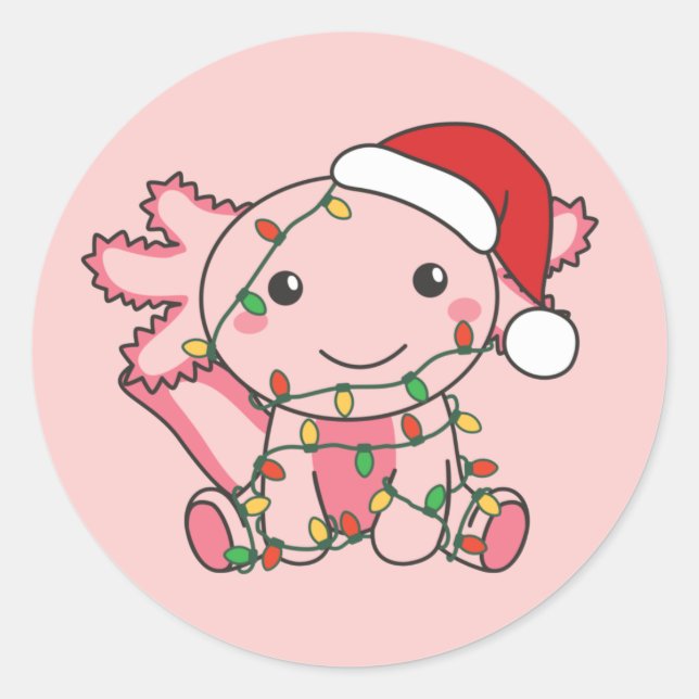Axolotl Christmas Winter Animals Axolotls Classic  Classic Round Sticker (Front)