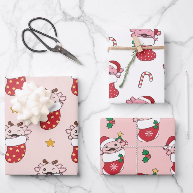 Axolotl Christmas Winter Animals Holiday Axolotls Wrapping Paper Sheet (Front)