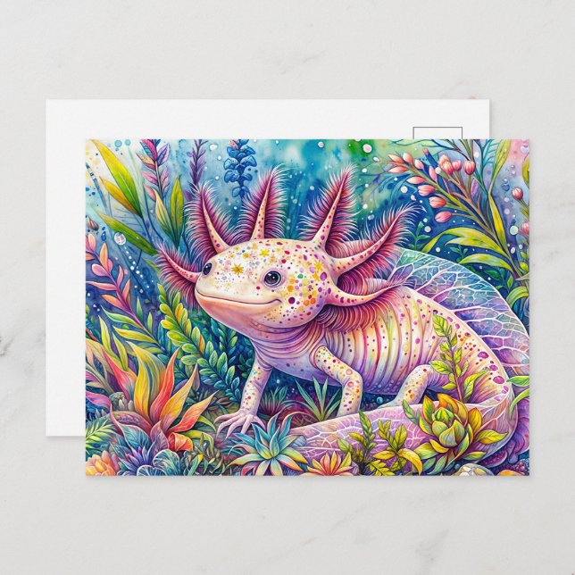 Axolotl Colourful Botanical Watercolor Art Postcard (Front/Back)