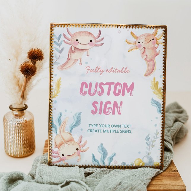 Axolotl Cute Girl Birthday Party Table Sign (Creator Uploaded)