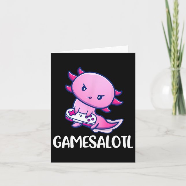 Axolotl Cute Playing Video Game  Card (Front)