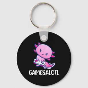 Axolotl Cute Playing Video Game  Key Ring