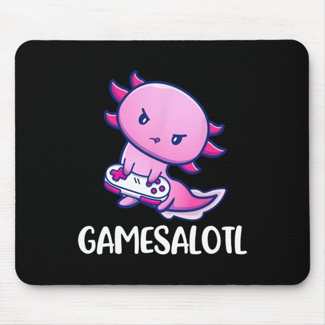 Axolotl Cute Playing Video Game  Mouse Pad (Front)