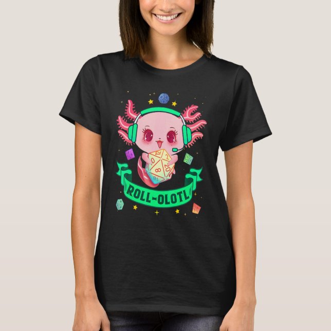 Axolotl Dice For Dragons D20 Rpg Gamer Fantasy Gam T-Shirt (Front)