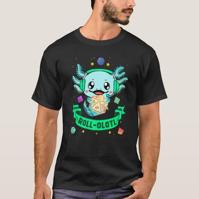 Axolotl Dice For Dragons D20 Rpg Gamer Fantasy Gam T-Shirt (Front)