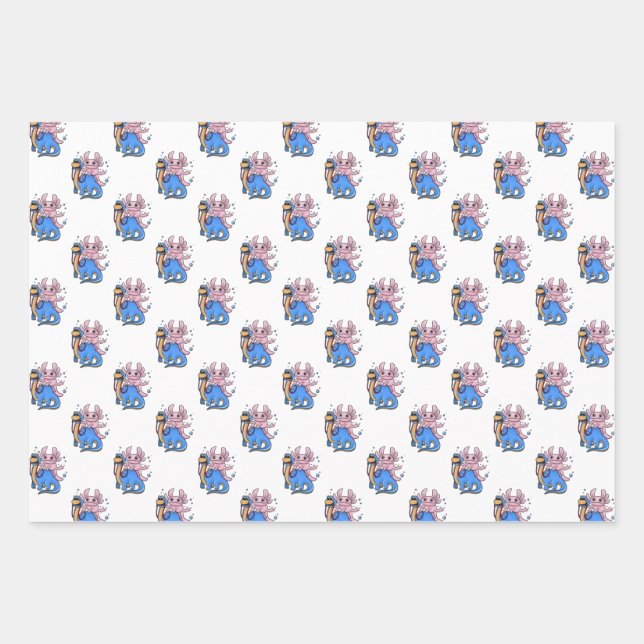 Axolotl Dino Wrapping Paper Sheets (Front)