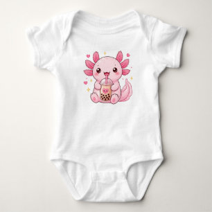 axolotl drinking boba tea baby bodysuit