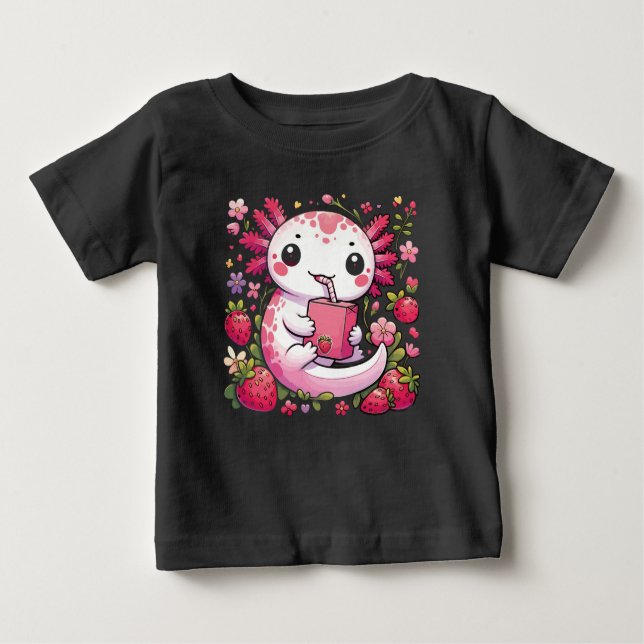 Axolotl Drinking Japanese Strawberry Milk  Baby T-Shirt (Front)