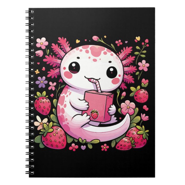 Axolotl Drinking Japanese Strawberry Milk  Notebook (Front)
