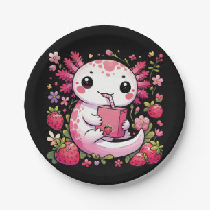 Axolotl Drinking Japanese Strawberry Milk Paper Plate