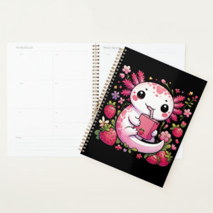 Axolotl Drinking Japanese Strawberry Milk Planner