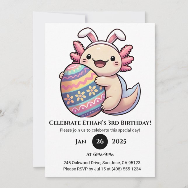 Axolotl Easter Joy Birthday Invitation (Front)