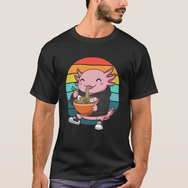 Axolotl Eating Japanese Ramen Noodles Kawaii Lover T-Shirt (Front)