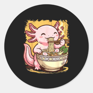 Axolotl Eating Ramen Noodles Classic Round Sticker